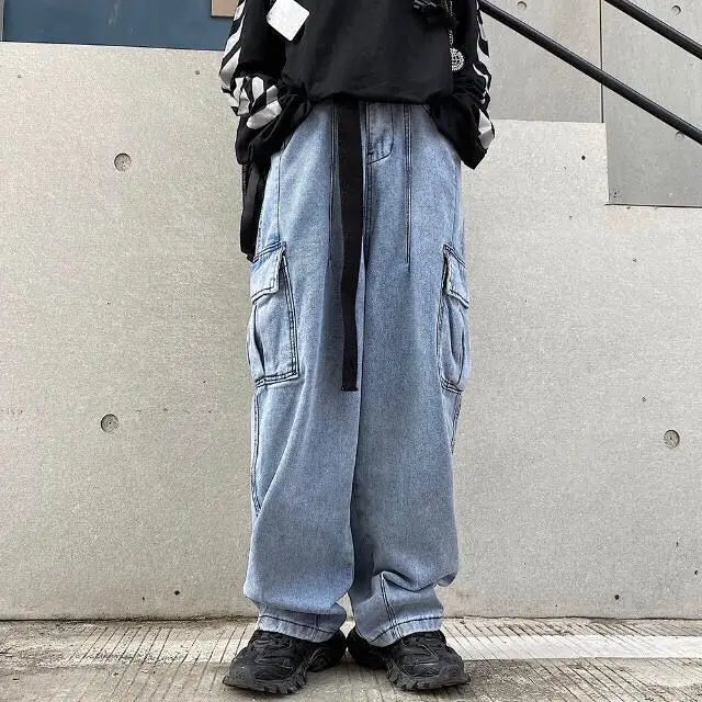 Baggy Jeans big pocket Trousers Male Denim cargo Pants Wide Leg Pant Men's Jeans Loose Casual Streetwear Hip Hop Harajuku 2025