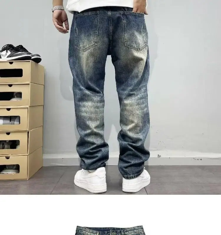 Baggy Jeans Vintage Distressed Patchwork Jeans Men's Street Streetwear