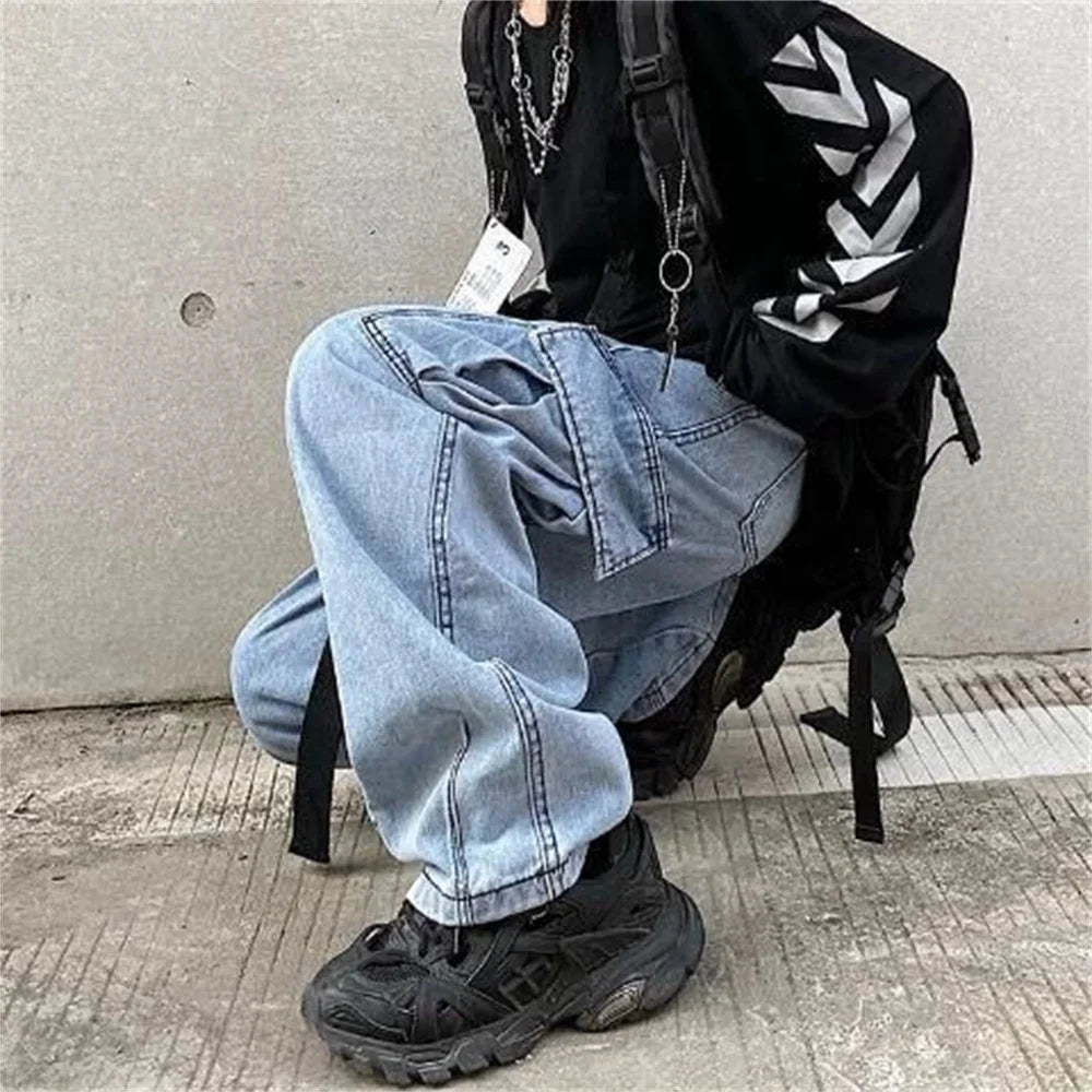Baggy Jeans big pocket Trousers Male Denim cargo Pants Wide Leg Pant Men's Jeans Loose Casual Streetwear Hip Hop Harajuku 2025