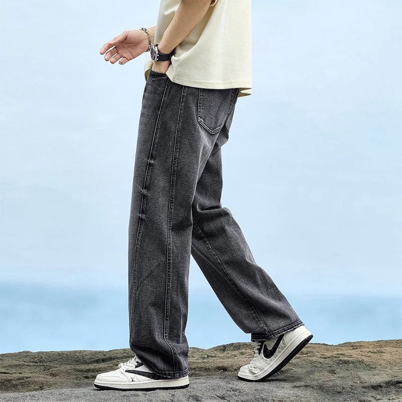 Men's Baggy Straight-Leg Denim Pants | Business Casual Wide-Loose Fit Jeans for Spring/Autumn All-Season Styling