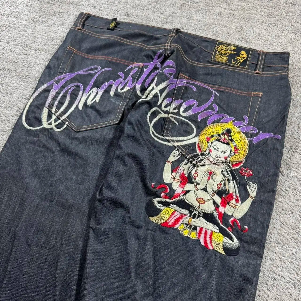 Baggy Wide Leg Y2K 2000s Loose Jeans Embroidered Buddha Casual Denim Pants Harajuku High Waist Straight Jeans Y2k Women Clothing