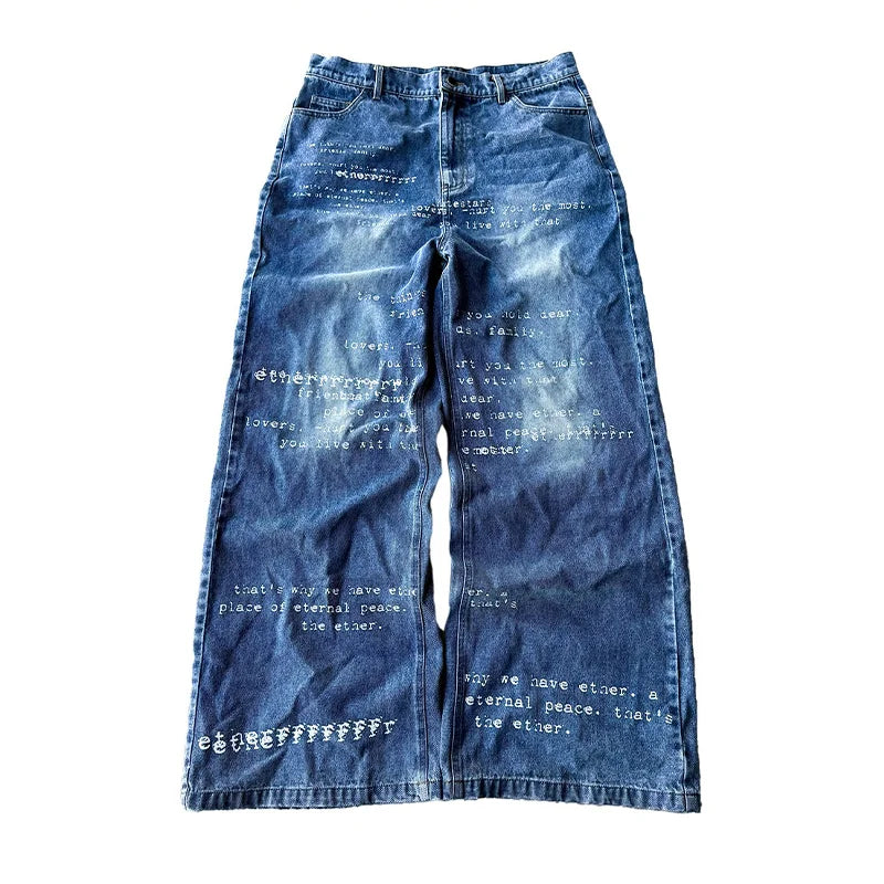 Y2K Baggy Jeans men Harajuku 2000s Gothic American Pattern letter jeans vintage Hip Hop men women Fashion Casual wide leg jeans