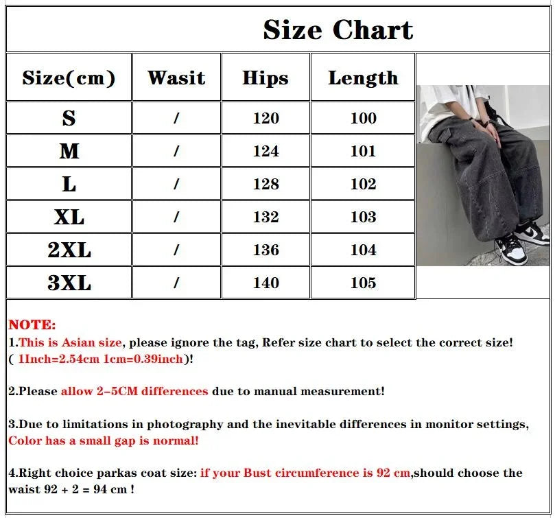 Men Retro Harajuku Wide Leg Jeans  Waist Streetwear Trousers