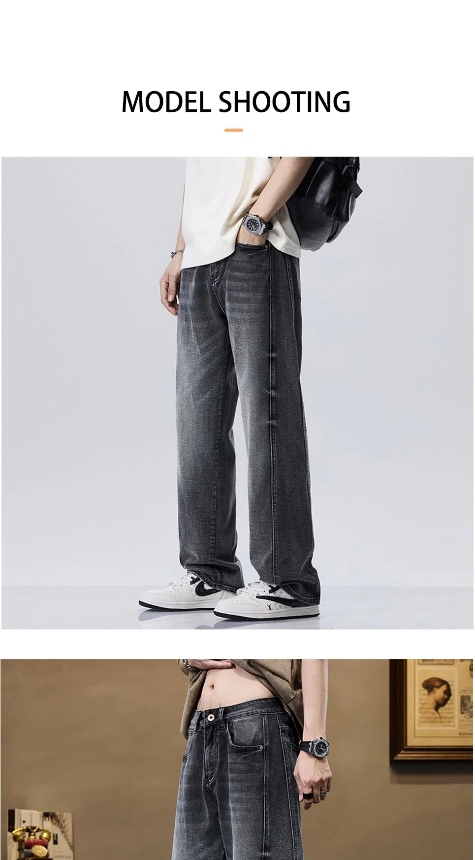 Men's Baggy Straight-Leg Denim Pants | Business Casual Wide-Loose Fit Jeans for Spring/Autumn All-Season Styling