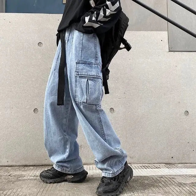 Baggy Jeans big pocket Trousers Male Denim cargo Pants Wide Leg Pant Men's Jeans Loose Casual Streetwear Hip Hop Harajuku 2025
