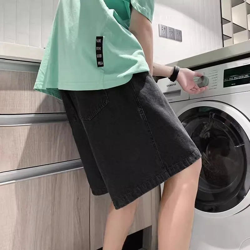 Baggy Jeans Shorts for Men Casual Loose Fit Wide Leg Denim Jorts Y2K Vintage Hip Hop Skateboard Long Jorts Male Streetwear ﻿