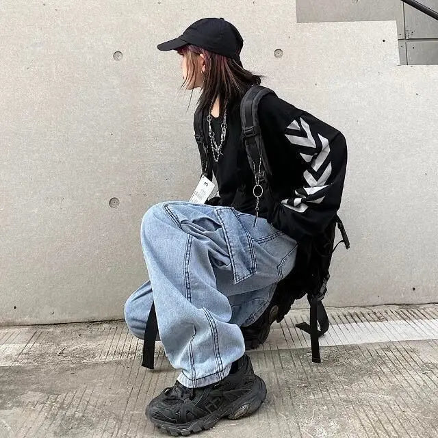 Baggy Jeans big pocket Trousers Male Denim cargo Pants Wide Leg Pant Men's Jeans Loose Casual Streetwear Hip Hop Harajuku 2025