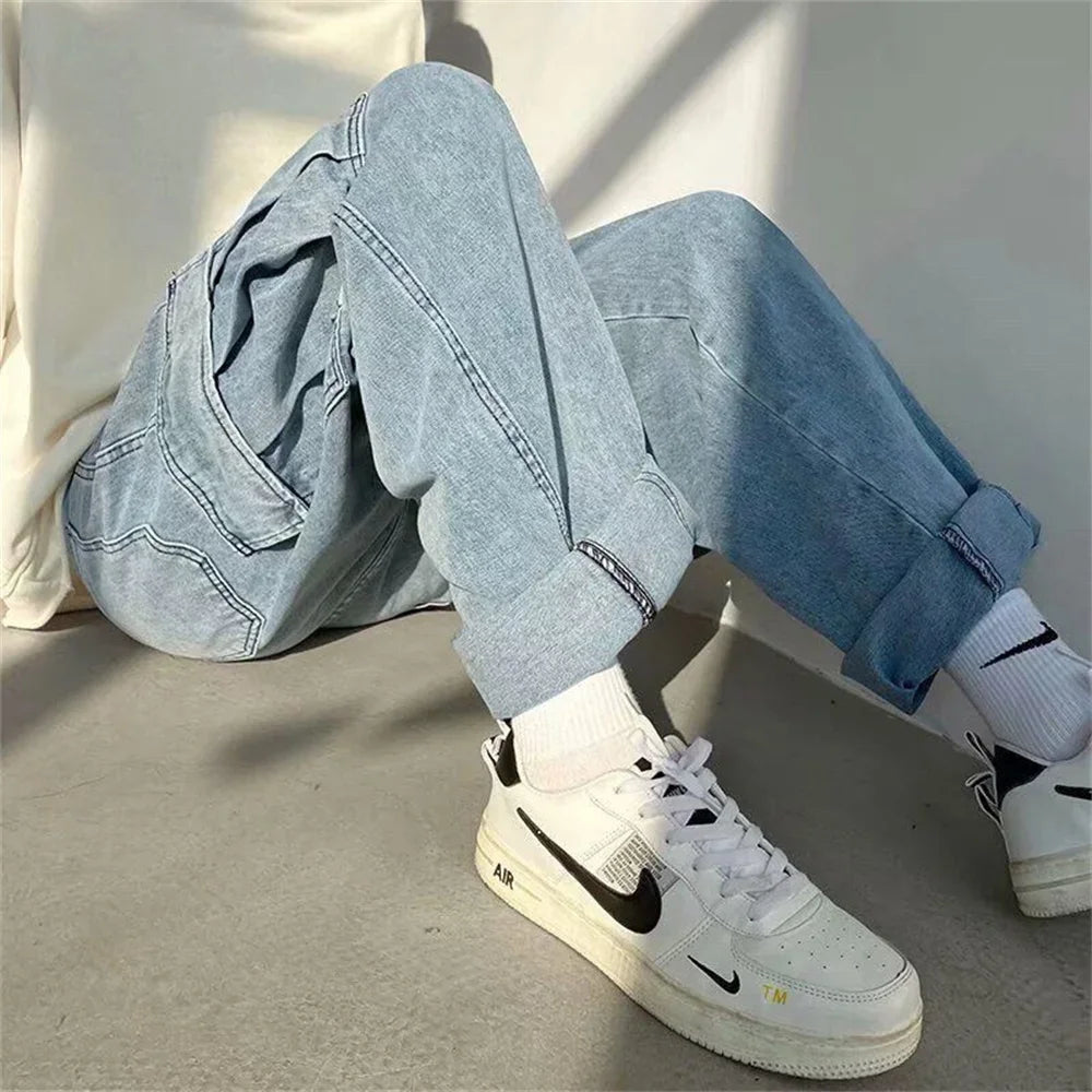 Baggy Jeans big pocket Trousers Male Denim cargo Pants Wide Leg Pant Men's Jeans Loose Casual Streetwear Hip Hop Harajuku 2025