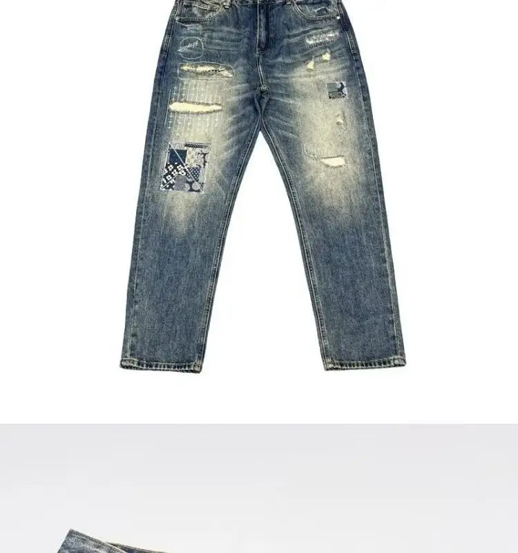Baggy Jeans Vintage Distressed Patchwork Jeans Men's Street Streetwear