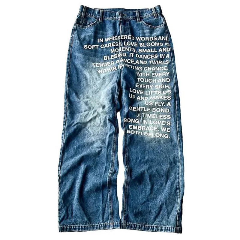 Y2K Baggy Jeans men Harajuku 2000s Gothic American Pattern letter jeans vintage Hip Hop men women Fashion Casual wide leg jeans