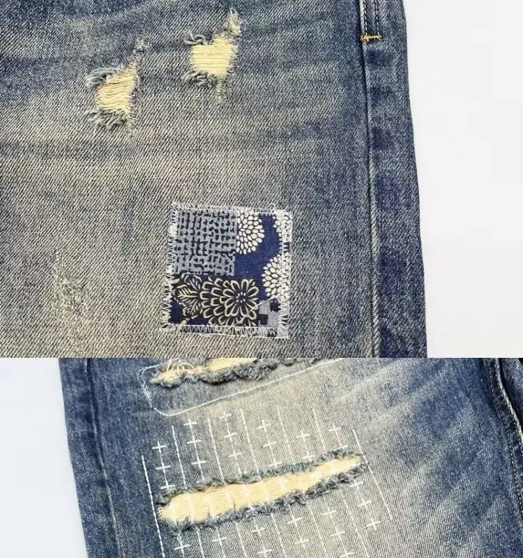 Baggy Jeans Vintage Distressed Patchwork Jeans Men's Street Streetwear