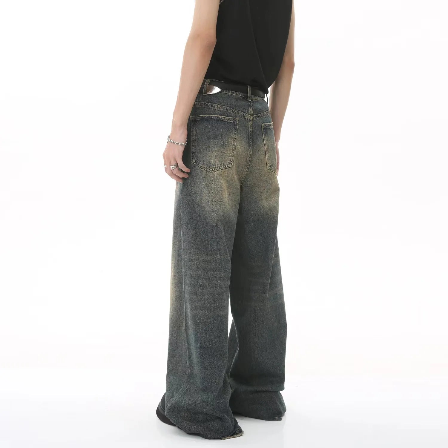Baggy jeans men Mopping pants jeans Men's Denim Pant Nostalgic Washed Male Jeans Straight Casual Menwear Loose Wide Leg Trousers