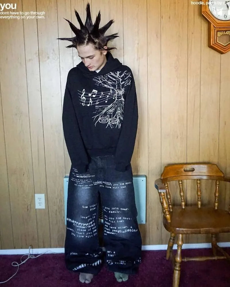 Y2K Baggy Jeans men Harajuku 2000s Gothic American Pattern letter jeans vintage Hip Hop men women Fashion Casual wide leg jeans