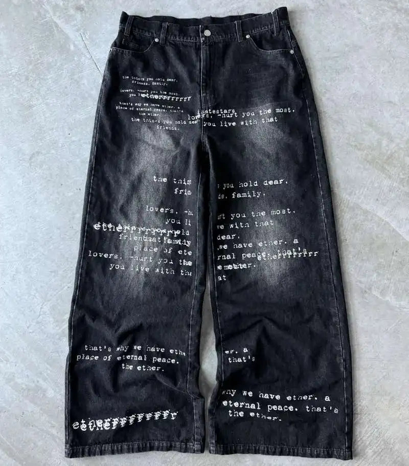 Y2K Baggy Jeans men Harajuku 2000s Gothic American Pattern letter jeans vintage Hip Hop men women Fashion Casual wide leg jeans