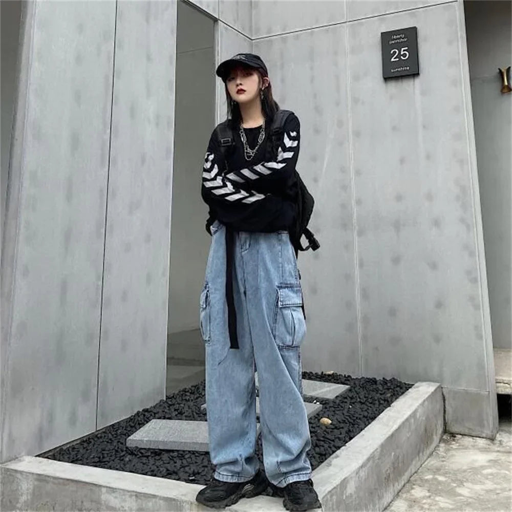 Baggy Jeans big pocket Trousers Male Denim cargo Pants Wide Leg Pant Men's Jeans Loose Casual Streetwear Hip Hop Harajuku 2025