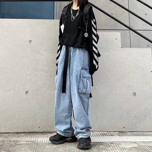 Baggy Jeans big pocket Trousers Male Denim cargo Pants Wide Leg Pant Men's Jeans Loose Casual Streetwear Hip Hop Harajuku 2025