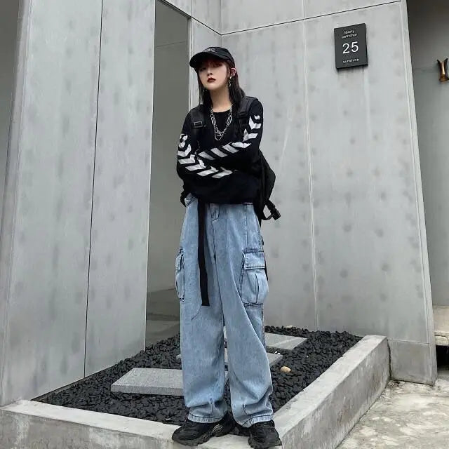 Baggy Jeans big pocket Trousers Male Denim cargo Pants Wide Leg Pant Men's Jeans Loose Casual Streetwear Hip Hop Harajuku 2025