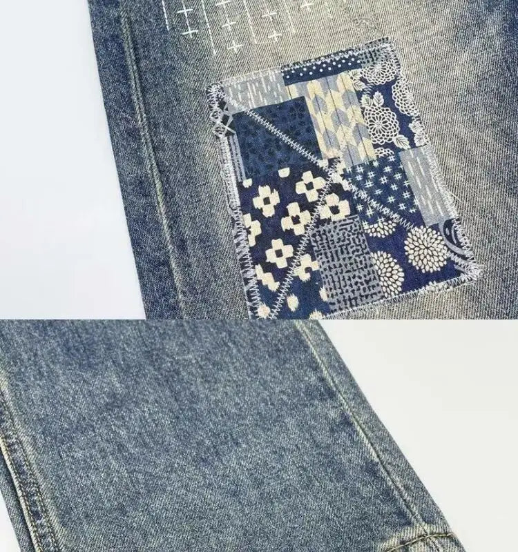 Baggy Jeans Vintage Distressed Patchwork Jeans Men's Street Streetwear