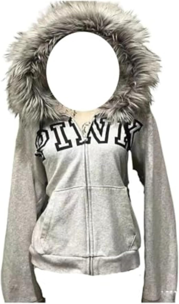 Cozy Fur-Trim Crop Hoodie Street Vintage